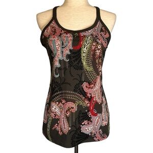 Athleta Pavita Paisley Knot Racerback Tank Top Brown Red Teal‎ Green #222002 MT